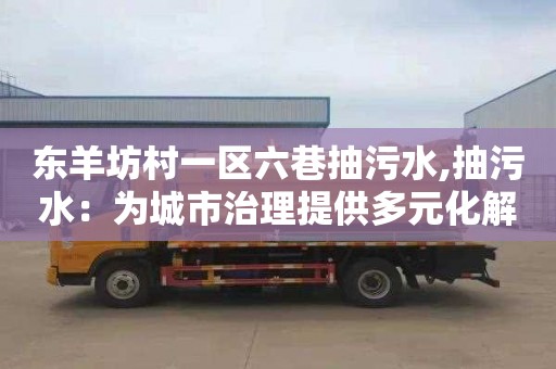 东羊坊村一区六巷抽污水,抽污水：为城市治理提供多元化解决方案