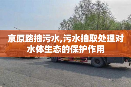 京原路抽污水,污水抽取处理对水体生态的保护作用