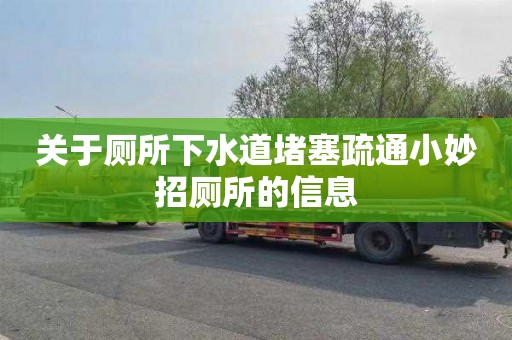 关于厕所下水道堵塞疏通小妙招厕所的信息