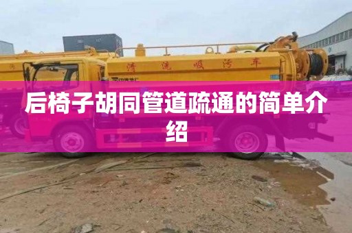 后椅子胡同管道疏通的简单介绍