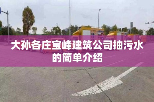 大孙各庄宝峰建筑公司抽污水的简单介绍