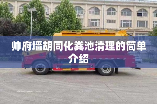 帅府墙胡同化粪池清理的简单介绍