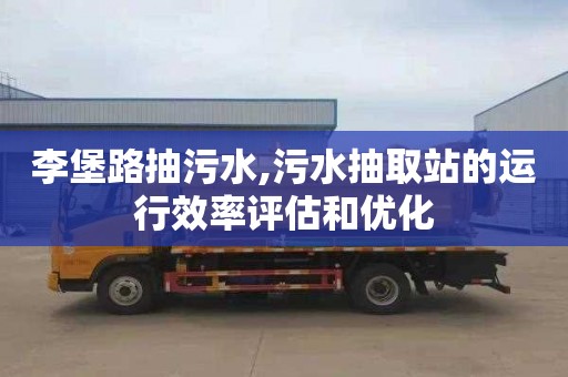 李堡路抽污水,污水抽取站的运行效率评估和优化